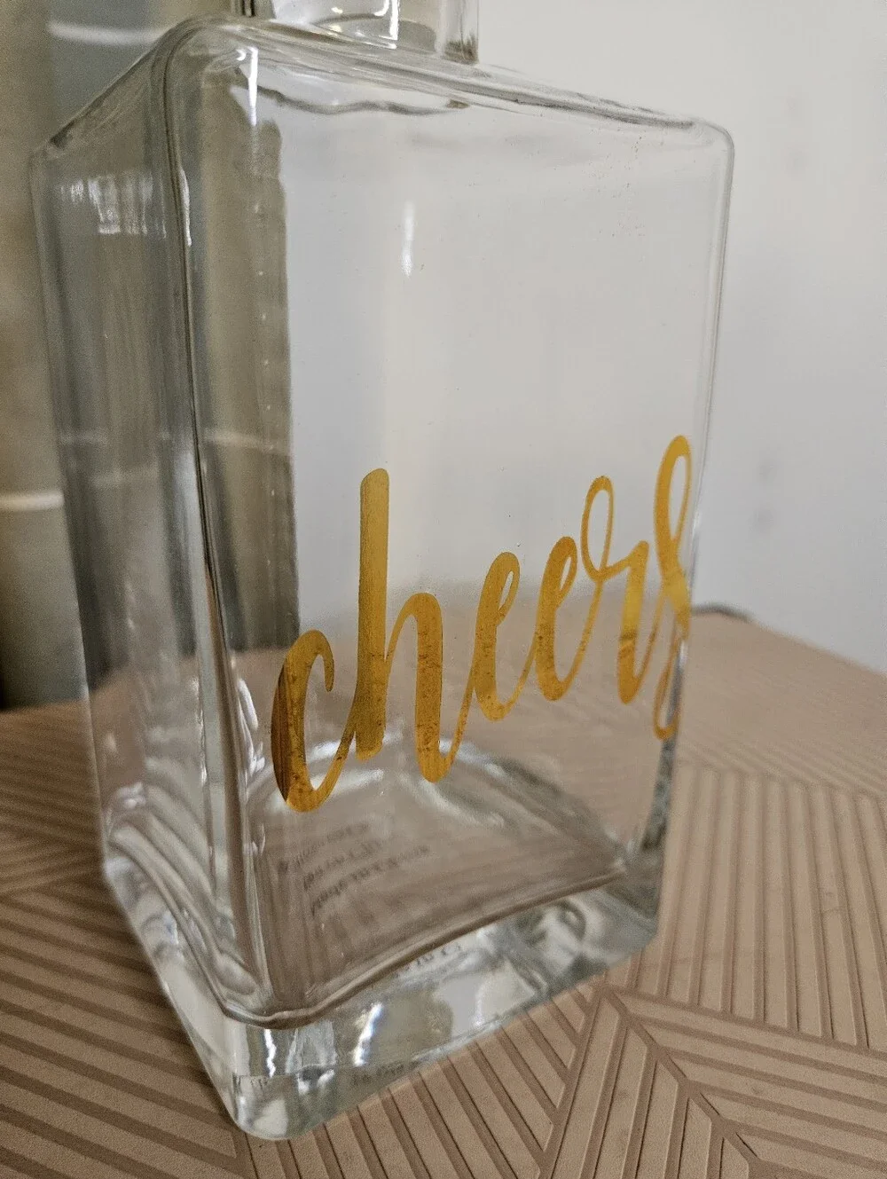 Avon Glass Decanter with Gold 'Cheers' Script Classy Neutral Gift Home Decor